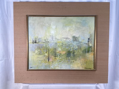 Lot 207 - Leslie Pockley (b. 1919) oil on canvas, abstracted landscape