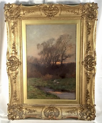 Lot 339 - M. Mathews, early 20th century, oil on canvas - Rural Sunset, signed, in original glazed gilt frame