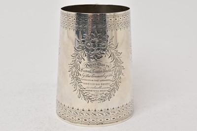 Lot 524 - Victorian silver tankard of tapered cylindrical form with engraved decoration