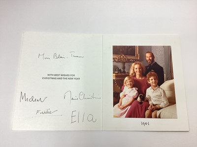 Lot 106 - T.R.H. Prince and Princess Michael of Kent , signed 1985 Christmas with crowned cypher to cover, colour photograph of the Royal couple with their two children and Siamese cat, inscribed ' Miss B...