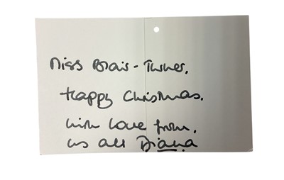 Lot 108 - H.R.H. Diana Princess of Wales, signed Christmas present gift tag inscribed ' Miss Blair-Turner, Happy Christmas, with love from us all Diana'. Provenance : Miss Frederika Blair Turner, the headm...