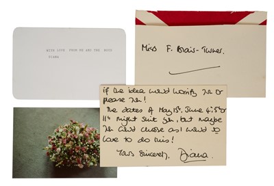 Lot 110 - H.R.H. Diana Princess of Wales, handwritten card dated 4.5.90. On Kensington Palace stationary with crowned D cypher. Inviting Miss Blair-Turner to have lunch with the Princess and her personal p...