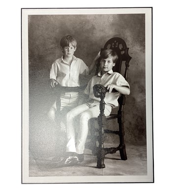 Lot 115 - H.R.H. Diana Princess of Wales, signed 1992 Christmas card with twin gilt Royal cyphers to cover, black and white photograph to the interior of the soleful young Princes, inscribed'Miss Blair-Tur...
