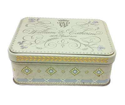 Lot 121 - The Wedding of Prince William to Catherine Middleton 29th April 2011, wedding cake tin (without contents) decorated with crowned WC cypher. Provenance : Miss Frederika Blair Turner, the headmis...