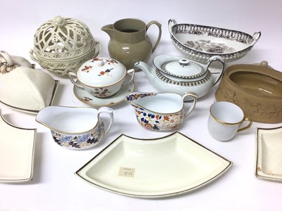 Lot 390 - Collection of 19th century Wedgwood, including two bone china London shape milk jugs, a pearlware ecuelle, cover and trembleuse stand, various plates, to teapot stands, two-handled basket, cream...