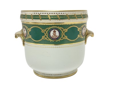 Lot 136 - H.M. King Edward VII, scarce Copeland porcelain wine cooler made for the Royal Yacht Victoria and Albert with painted crowned ERVII cyphers within garters and fouled anchor badges within garters...