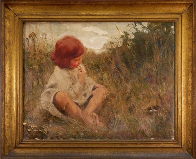 Lot 1451 - Charles Sims (1873-1928) oil on canvas - portrait of a seated child, ‘Alan’, the son of the artist, 72cm x 92cm, in original gilt frame