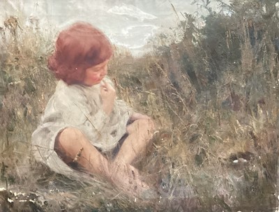 Lot 1451 - Charles Sims (1873-1928) oil on canvas - portrait of a seated child, ‘Alan’, the son of the artist, 72cm x 92cm, in original gilt frame