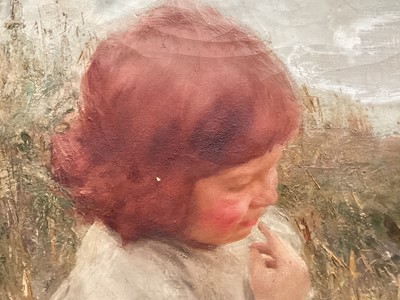 Lot 1451 - Charles Sims (1873-1928) oil on canvas - portrait of a seated child, ‘Alan’, the son of the artist, 72cm x 92cm, in original gilt frame