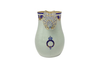 Lot 148 - Scarce King Edward VII, Spode Copeland China water jug made for the Royal Yacht Victoria & Albert with crowned garter inscribed 'Royal Yacht', blue and gilt scroll decoration with scroll ha...