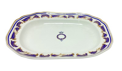 Lot 150 - H.M. Queen Victoria, scarce W.T. Copeland China meat plate made for the Royal Yacht Victoria & Albert II with crowned garter inscribed 'Her Majesty's Yacht' , blue and gilt scroll decoration w...