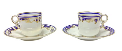 Lot 154 - H.M. King Edward VII, scarce pair W.T. Copeland China tea cups and saucers made for the Royal Yacht Victoria & Albert II with crowned garter inscribed 'The Royal Yacht' , blue and gilt scroll...