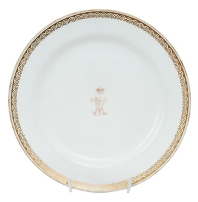 Lot 158 - H.M. Queen Victoria, scarce dessert plate from Windsor Castle with crowned VRI cypher to centre and gilt scroll border, printed crowned Nixon & Son Windsor retailers mark with 'Windsor Castle...