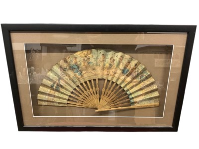 Lot 602 - 19th century transfer printed fan, in glazed frame