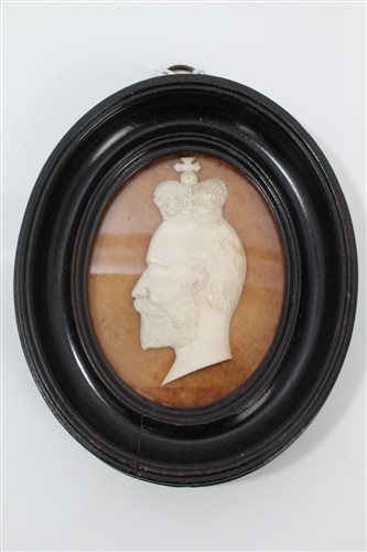 Lot 95 - Edwardian carved ivory profile bust of King...