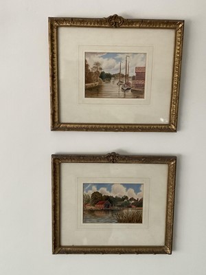 Lot 195 - Manner of Walter Leslie Rackham watercolour, At Beccles, together with a pair of watercolours by W Livock of Broadland scenes