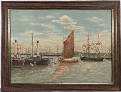 Lot 218 - E. C. Kent pair of oils on board marine scenes off Lowestoft