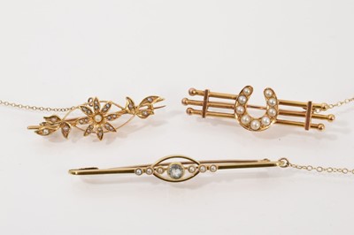 Lot 733 - Three Edwardian gold seed pearl brooches