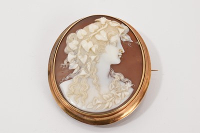 Lot 734 - 19th century carved shell cameo brooch depicitng a classical female bust