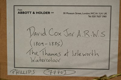 Lot 1471 - David Cox Jnr. (1809-1885) watercolour - The Thames at Isleworth, 49.5cm x 65cm, in glazed gilt frame Provenance: Abbott & Holder, September 2006. The collection of Lord Phillips of...