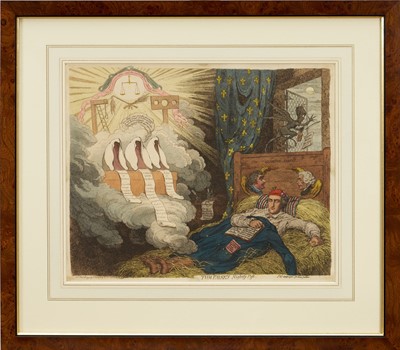 Lot 1229 - James Gillray (1756-1815) hand coloured etching - Tom Paine's Nightly Pest, published Dec 10th 1792 by H. Humphrey, BM 8137, 29.5cm x 36.5cm, in glazed frame