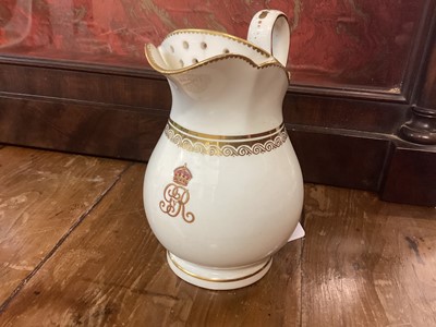 Lot 171 - H.M. King George V, scarce Royal milk jug with strainer made for the Buckingham Palace service with crowned GRV cypher and gilt borders, with printed crowned Goode & Co. retailers mark with ...