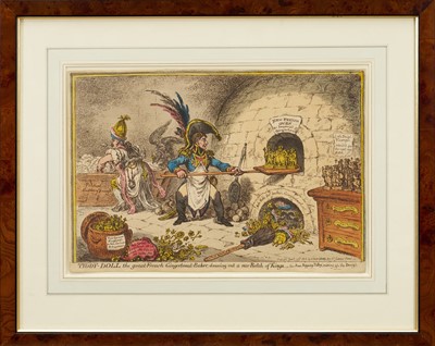 Lot 1235 - James Gillray (1756-1815) hand coloured etching - Tiddy-Doll the Great French Gingerbread Maker, published Jan 23rd, 1806, by H. Humphrey, BM 10518, 26cm x 38cm, in glazed frame