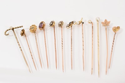 Lot 755 - Twelve Victorian and Edwardian stick pins