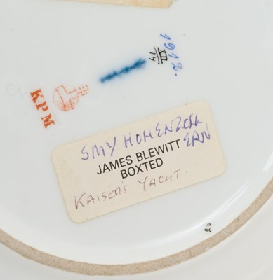 Lot 175 - H.I.M. Kaiser Wilhelm II, rare Berlin K.P.M. porcelain side plate made for the Imperial Racing Yacht 'Meteor' finely painted with central star badge of the Imperial Order of the Black Eagle and I...