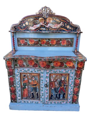 Lot 1711 - Antique Eastern European painted marriage cupboard.