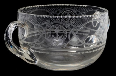 Lot 177 - H.M. King Edward VII, scarce cut glass rinser bowl made for the Royal Yacht Victoria & Albert II with twin handles, finely cut alternate Royal cyphers and Royal Yacht badges within finely cut...