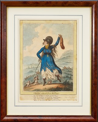 Lot 1237 - James Gillray (1756-1815) two hand coloured etchings, - Diana Returned from The Chase and Mæcenas in Pursuit of the Fine Arts, published by H. Humphrey in 1802 (BM 9908) and 1808 (BM 11076) r...