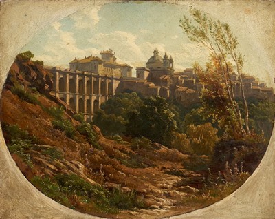 Lot 1472 - Aurelio Amici (1832-1889) oil on panel - View of Ariccia, Rome, signed, 28cm x 35cm, unframed