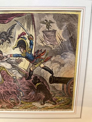 Lot 1238 - James Gillray (1756-1815) hand coloured etching - Comforts of a Bed of Roses, published April 21st 1806, by H. Humphrey, BM 10558, 26.5cm x 35.5cm, in glazed frame