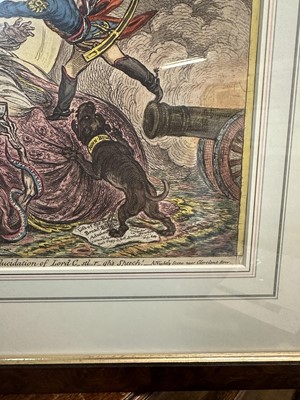 Lot 1238 - James Gillray (1756-1815) hand coloured etching - Comforts of a Bed of Roses, published April 21st 1806, by H. Humphrey, BM 10558, 26.5cm x 35.5cm, in glazed frame