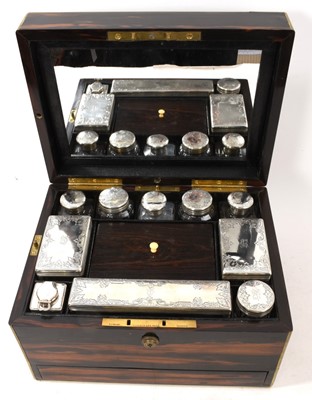 Lot 1173 - Fine quality early Victorian coromandel toiletry box with silver mounted cut glass fittings, by James Vickary, London 1863, the lock signed Toulmin & Gale, London.