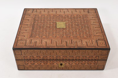 Lot 1180 - Early Victorian parquetry inlaid combination writing box and work box with fitted interior