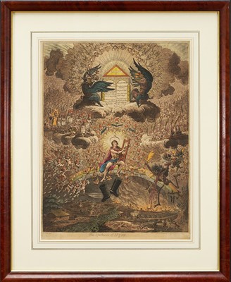 Lot 1243 - James Gillray (1756-1815) hand coloured etching - The Apotheosis of Hoche, published '11th, 1798', by H. Humphrey, BM 9156, 51cm x 38.5cm, in glazed frame