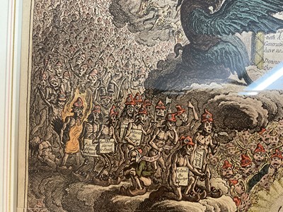 Lot 1243 - James Gillray (1756-1815) hand coloured etching - The Apotheosis of Hoche, published '11th, 1798', by H. Humphrey, BM 9156, 51cm x 38.5cm, in glazed frame