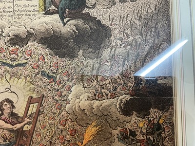 Lot 1243 - James Gillray (1756-1815) hand coloured etching - The Apotheosis of Hoche, published '11th, 1798', by H. Humphrey, BM 9156, 51cm x 38.5cm, in glazed frame