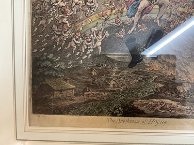 Lot 1243 - James Gillray (1756-1815) hand coloured etching - The Apotheosis of Hoche, published '11th, 1798', by H. Humphrey, BM 9156, 51cm x 38.5cm, in glazed frame