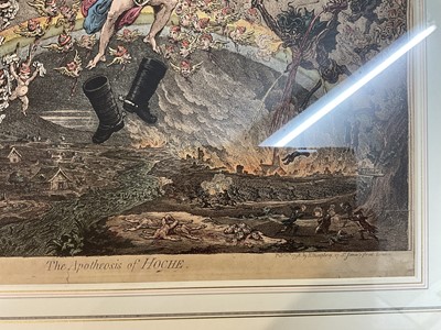 Lot 1243 - James Gillray (1756-1815) hand coloured etching - The Apotheosis of Hoche, published '11th, 1798', by H. Humphrey, BM 9156, 51cm x 38.5cm, in glazed frame