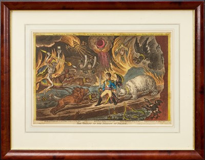 Lot 1244 - James Gillray (1756-1815) hand coloured etching - The Valley of the Shadow of Death, published Sept. 24th, 1808, by H. Humphrey, BM 11031, 26cm x 39cm, in glazed frame