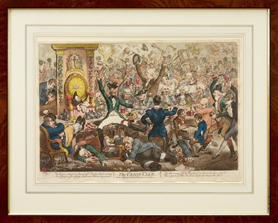 Lot 1246 - James Gillray (1756-1815) hand coloured etching - The Union Club, published Jan 21st, 1801, by H. Humphrey, BM 9699, 31cm x 44cm, in glazed frame