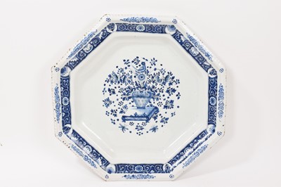 Lot 394 - Antique Dutch blue and white delft dish, of octagonal form, 18th/19th century, marked to base, 37.5cm wide