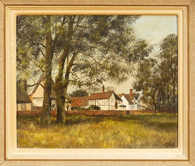 Lot 1483 - Clive Madgwick (1939-2005) acrylic on canvas - Chelsworth, signed and dated 1976, 26cm x 31cm, framed