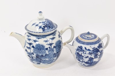 Lot 395 - Late 18th century Chinese blue and white punch pot, or large teapot, 21cm high, and a similar smaller teapot (2)