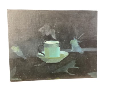 Lot 610 - Clare Newbolt, oil on board, cup and saucer