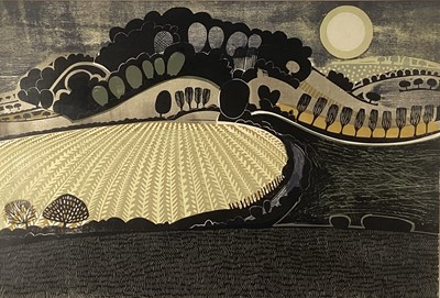 Lot 205 - Graham Clarke (b. 1941), colour linocut, landscape