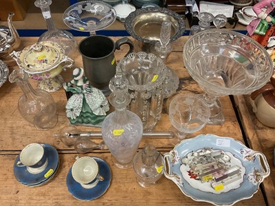 Lot 22 - Collection of glass, glass lustre, ceramics, plated wine cooler and pewter tankard